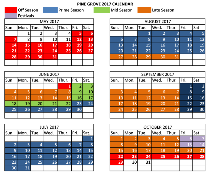 Pine Grove Resort - 2017 Seasonal Calendar
